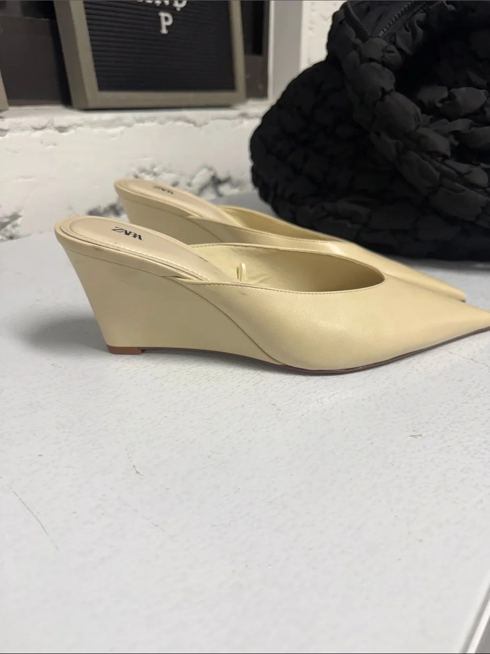 Zara Beige Pointed-Toe Wedge Mules NWOT